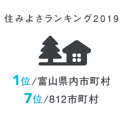 住みよさランキング2019 富山県内市町村：1位・全国812市町村：7位