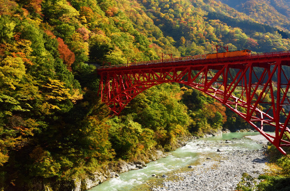 秘境 黒部峡谷のトロッコ電車と新山彦橋