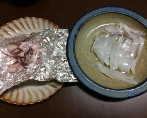 刺身と肝焼き